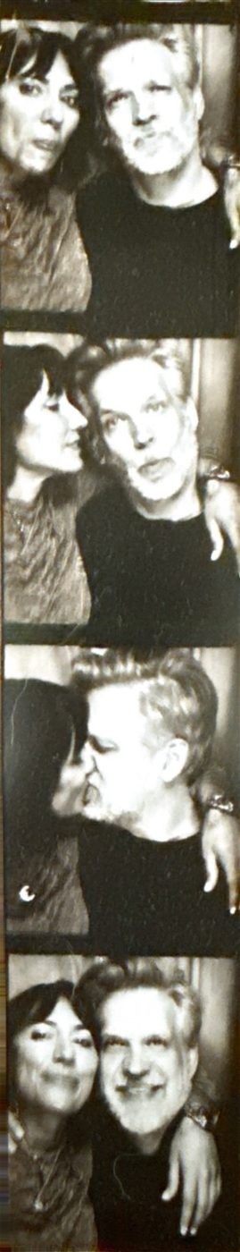 Full black and white photobooth strip of Danielle and Patrick laughing together, four frames